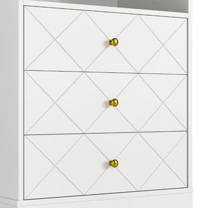 English Elm Dresser with X Front Drawers Gold Knobs Acrylic Shelves White Modern Kids Bedroom T6051P539635