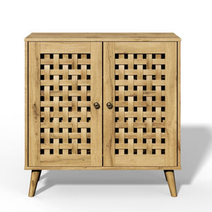 English Elm Storage Cabinet with Basket Weave Doors Solid Oak Legs Adjustable Shelves Farmhouse Buffet T6051P539646