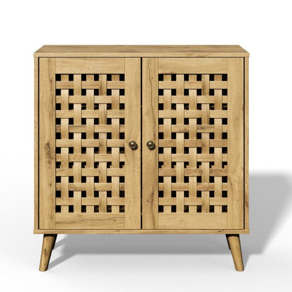 English Elm Storage Cabinet with Basket Weave Doors Solid Oak Legs Adjustable Shelves Farmhouse Buffet T6051P539646