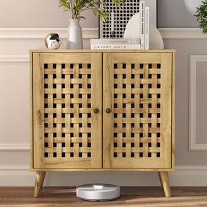 English Elm Storage Cabinet with Basket Weave Doors Solid Oak Legs Adjustable Shelves Farmhouse Buffet T6051P539646