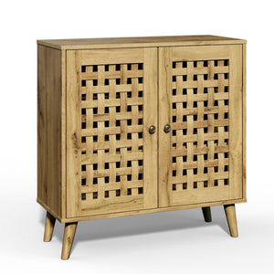 English Elm Storage Cabinet with Basket Weave Doors Solid Oak Legs Adjustable Shelves Farmhouse Buffet T6051P539646