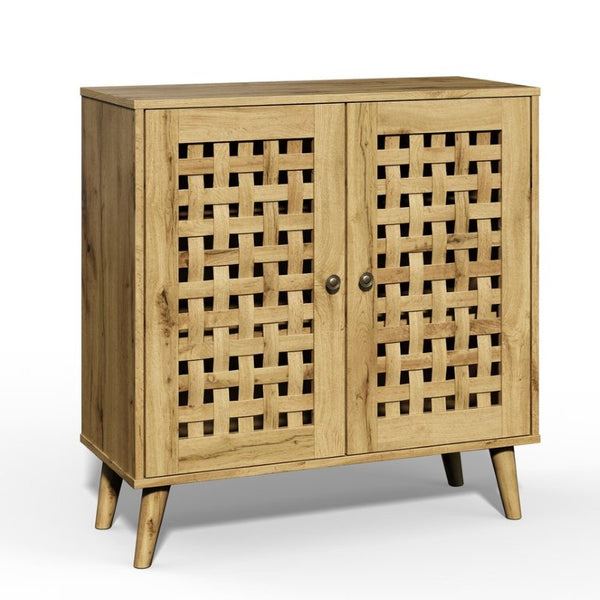 English Elm Storage Cabinet with Basket Weave Doors Solid Oak Legs Adjustable Shelves Farmhouse Buffet T6051P539646