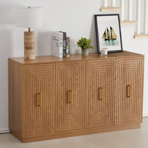 English Elm 60 Inch Fluted Sideboard with Soft Close Doors Brushed Gold Handles Mid-Century Oak T6051P539647