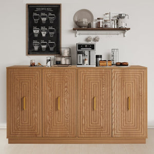 English Elm 60 Inch Fluted Sideboard with Soft Close Doors Brushed Gold Handles Mid-Century Oak T6051P539647
