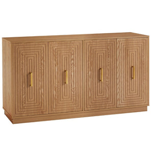 English Elm 60 Inch Fluted Sideboard with Soft Close Doors Brushed Gold Handles Mid-Century Oak T6051P539647
