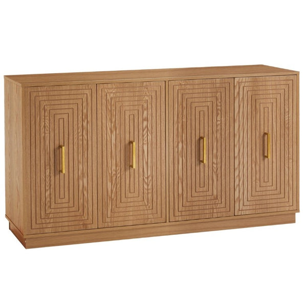 English Elm 60 Inch Fluted Sideboard with Soft Close Doors Brushed Gold Handles Mid-Century Oak T6051P539647