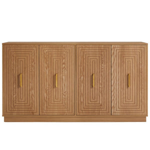 English Elm 60 Inch Fluted Sideboard with Soft Close Doors Brushed Gold Handles Mid-Century Oak T6051P539647