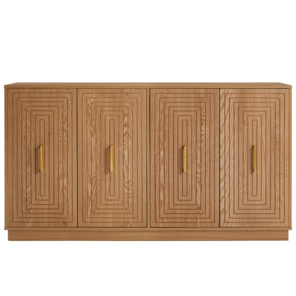 English Elm 60 Inch Fluted Sideboard with Soft Close Doors Brushed Gold Handles Mid-Century Oak T6051P539647