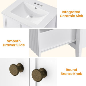 English Elm 24 Inch White Bathroom Vanity with Ceramic Sink Bronze Hardware and Raised Leg Cabinet T6051P539650