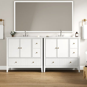 English Elm 36 Inch Floating Bathroom Vanity with Ceramic Sink Fluted Drawers Brass Hardware T6051P539653