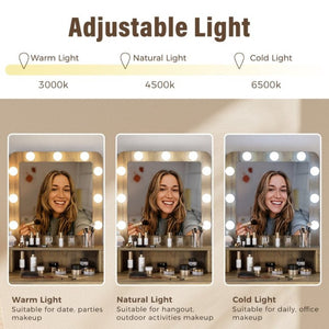 English Elm Vanity Desk with Hollywood Lighted Mirror 4 Drawers Dimmable LED Bedroom Makeup Table Brown T6051P542146
