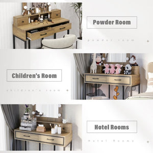 English Elm Vanity Desk with Hollywood Lighted Mirror 4 Drawers Dimmable LED Bedroom Makeup Table Brown T6051P542146