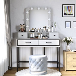 English Elm Vanity Desk with Hollywood Lighted Mirror 4 Drawers Dimmable LED Bedroom Makeup Table White T6051P542920