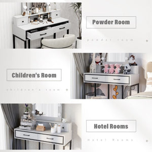 English Elm Vanity Desk with Hollywood Lighted Mirror 4 Drawers Dimmable LED Bedroom Makeup Table White T6051P542920