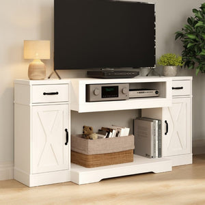 English Elm Farmhouse Media Console with X-Door Cabinet Adjustable Shelves and Fits TVs up to 75 Inches White T6051P542979