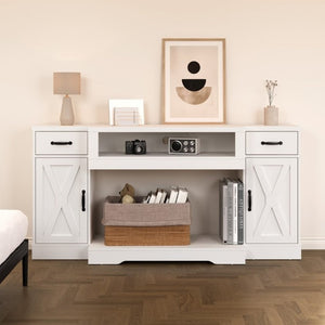 English Elm Farmhouse Media Console with X-Door Cabinet Adjustable Shelves and Fits TVs up to 75 Inches White T6051P542979