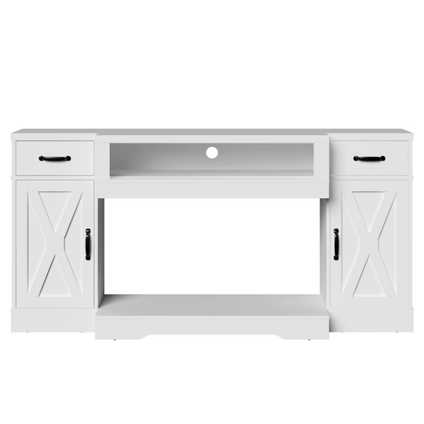 English Elm Farmhouse Media Console with X-Door Cabinet Adjustable Shelves and Fits TVs up to 75 Inches White T6051P542979