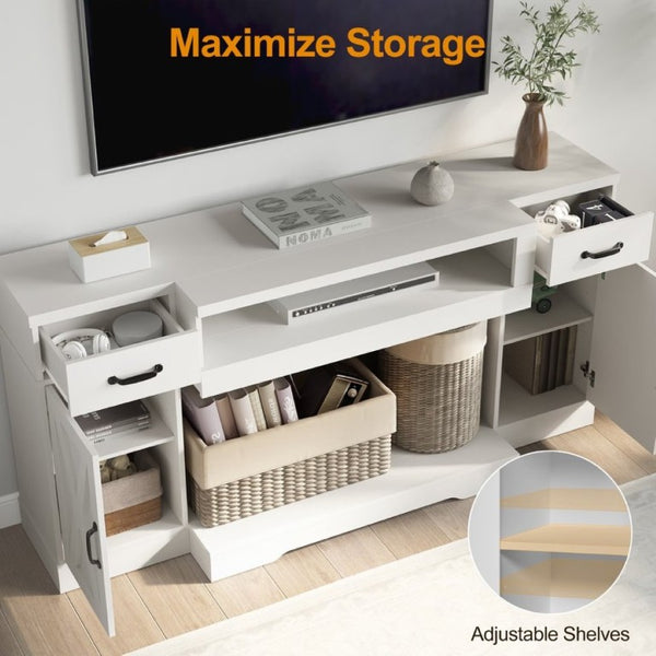 English Elm Farmhouse Media Console with X-Door Cabinet Adjustable Shelves and Fits TVs up to 75 Inches White T6051P542979