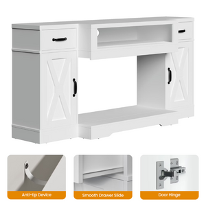 English Elm Farmhouse Media Console with X-Door Cabinet Adjustable Shelves and Fits TVs up to 75 Inches White T6051P542979