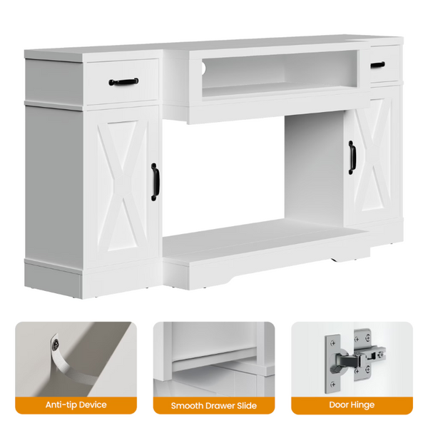 English Elm Farmhouse Media Console with X-Door Cabinet Adjustable Shelves and Fits TVs up to 75 Inches White T6051P542979