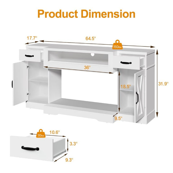 English Elm Farmhouse Media Console with X-Door Cabinet Adjustable Shelves and Fits TVs up to 75 Inches White T6051P542979