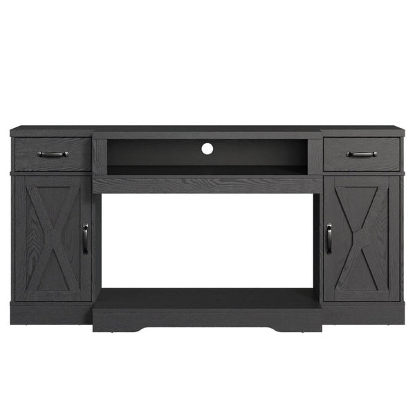 English Elm Farmhouse Media Console with X-Door Cabinet Adjustable Shelves and Fits TVs up to 75 Inches Black T6051P542982