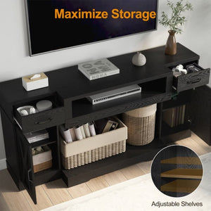 English Elm Farmhouse Media Console with X-Door Cabinet Adjustable Shelves and Fits TVs up to 75 Inches Black T6051P542982