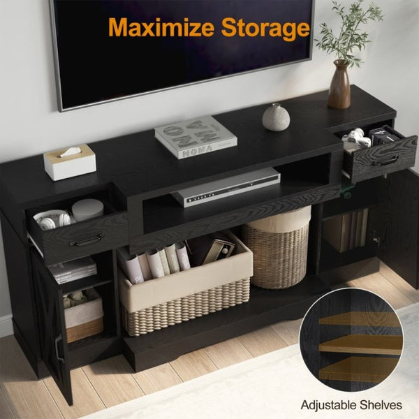 English Elm Farmhouse Media Console with X-Door Cabinet Adjustable Shelves and Fits TVs up to 75 Inches Black T6051P542982