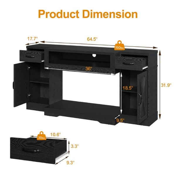 English Elm Farmhouse Media Console with X-Door Cabinet Adjustable Shelves and Fits TVs up to 75 Inches Black T6051P542982
