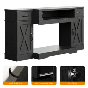 English Elm Farmhouse Media Console with X-Door Cabinet Adjustable Shelves and Fits TVs up to 75 Inches Black T6051P542982