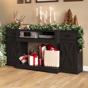 English Elm Farmhouse Media Console with X-Door Cabinet Adjustable Shelves and Fits TVs up to 75 Inches Black T6051P542982