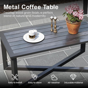 English Elm Patio Wicker Sofa Set with Coffee Table All Weather Steel Frame Outdoor Lounge T6051P586119