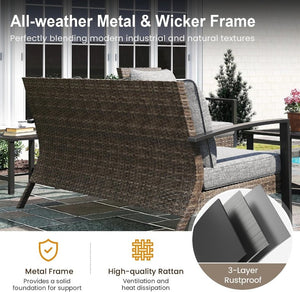 English Elm Patio Wicker Sofa Set with Coffee Table All Weather Steel Frame Outdoor Lounge T6051P586119