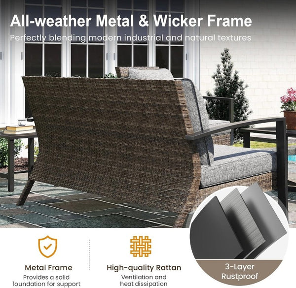 English Elm Patio Wicker Sofa Set with Coffee Table All Weather Steel Frame Outdoor Lounge T6051P586119
