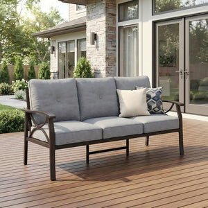 English Elm Patio Three Seat Outdoor Sofa Steel Frame Powder Coated with Foam Cushions Balcony T6051P586234