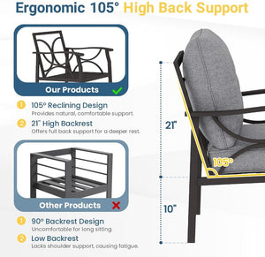 English Elm Patio Three Seat Outdoor Sofa Steel Frame Powder Coated with Foam Cushions Balcony T6051P586234