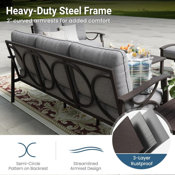 English Elm Patio Three Seat Outdoor Sofa Steel Frame Powder Coated with Foam Cushions Balcony T6051P586234