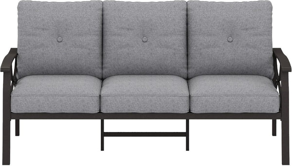 English Elm Patio Three Seat Outdoor Sofa Steel Frame Powder Coated with Foam Cushions Balcony T6051P586234