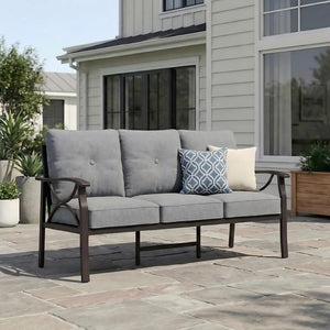 English Elm Patio Three Seat Outdoor Sofa Steel Frame Powder Coated with Foam Cushions Balcony T6051P586234