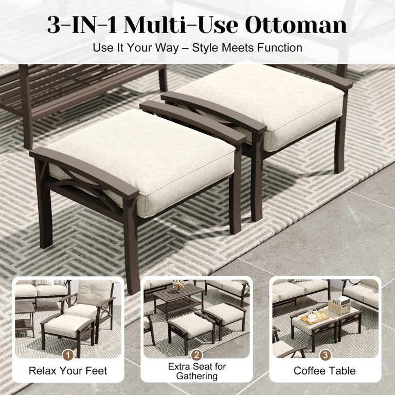 English Elm 4 Piece Outdoor Patio Seating Set with Steel Frame Cushioned Sofa and Tiered Table T6051P586255