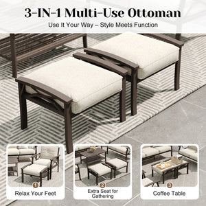 English Elm 4 Piece Outdoor Patio Seating Set with Steel Frame Cushioned Sofa and Tiered Table T6051P586255