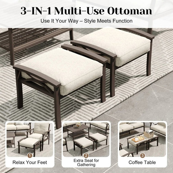 English Elm 4 Piece Outdoor Patio Seating Set with Steel Frame Cushioned Sofa and Tiered Table T6051P586255