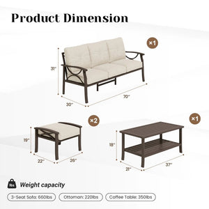 English Elm 4 Piece Outdoor Patio Seating Set with Steel Frame Cushioned Sofa and Tiered Table T6051P586255