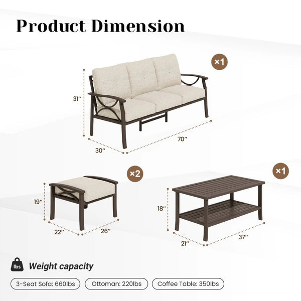 English Elm 4 Piece Outdoor Patio Seating Set with Steel Frame Cushioned Sofa and Tiered Table T6051P586255