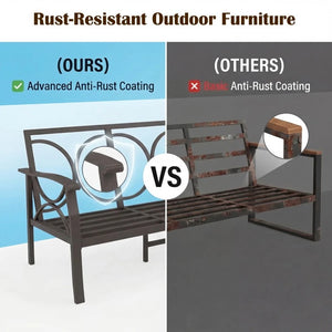 English Elm 4 Piece Outdoor Patio Seating Set with Steel Frame Cushioned Sofa and Tiered Table T6051P586255