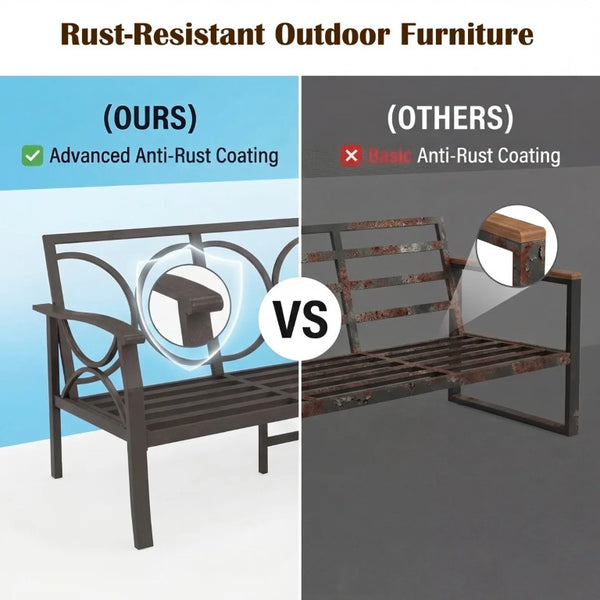 English Elm 4 Piece Outdoor Patio Seating Set with Steel Frame Cushioned Sofa and Tiered Table T6051P586255