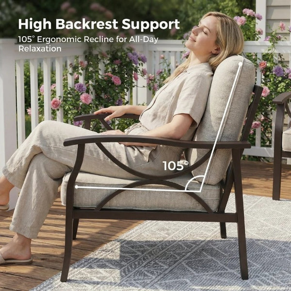 English Elm 4 Piece Outdoor Patio Seating Set with Steel Frame Cushioned Sofa and Tiered Table T6051P586255