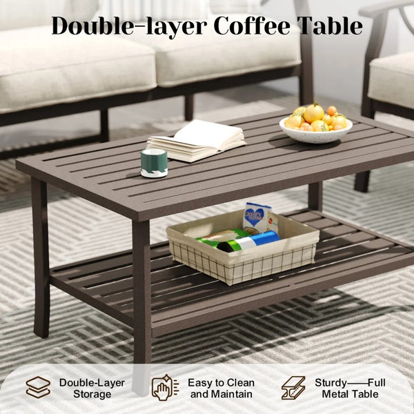 English Elm 4 Piece Outdoor Patio Seating Set with Steel Frame Cushioned Sofa and Tiered Table T6051P586255
