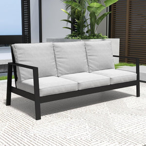 English Elm Outdoor Aluminum 3 Seat Patio Sofa with Deep Cushions for Deck and Poolside T6051P586479