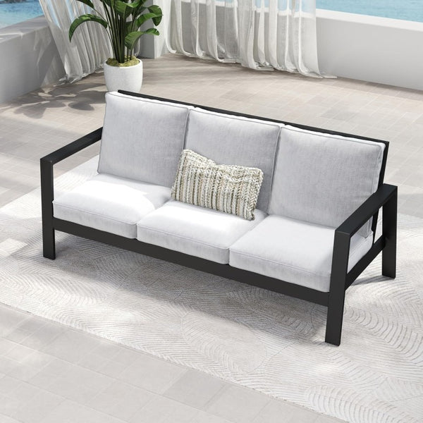 English Elm Outdoor Aluminum 3 Seat Patio Sofa with Deep Cushions for Deck and Poolside T6051P586479